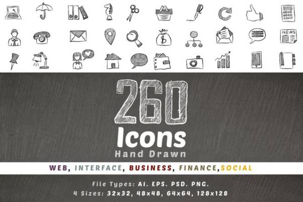 260个手绘常用图标合集 260 Hand Drawn Icons