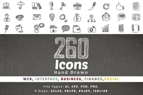 260个手绘常用图标合集 260 Hand Drawn Icons