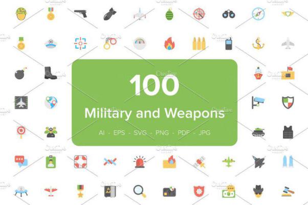 军工武器图标素材 100 Military and Weapons Flat