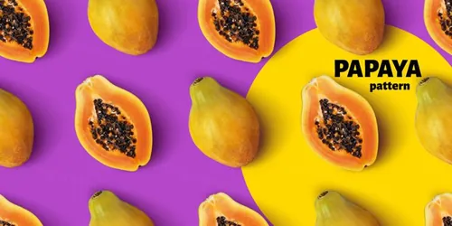 新鲜夏季水果木瓜无缝拼接图案PSD分层设计素材