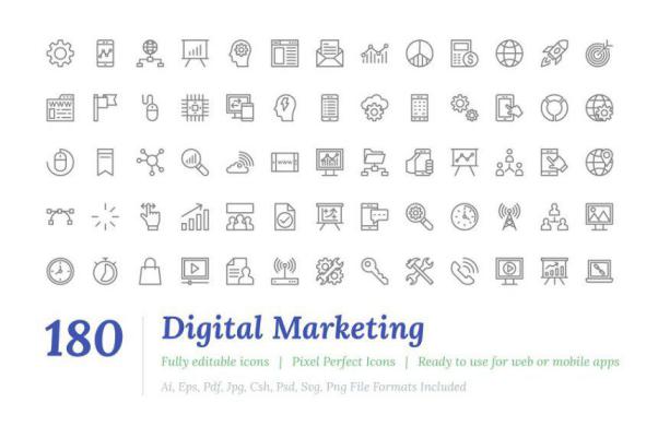 数据营销图标 180 Digital Marketing Line Icons