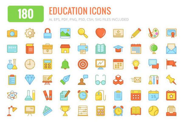 教育彩色图标 180 Education Colored and Line Ic
