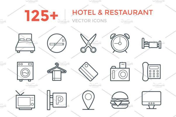 酒店饭店餐馆相关图标套装 Hotel and Restaurant Icons