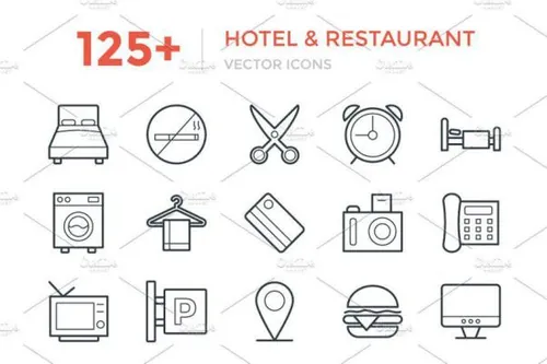 酒店饭店餐馆相关图标套装 Hotel and Restaurant Icons