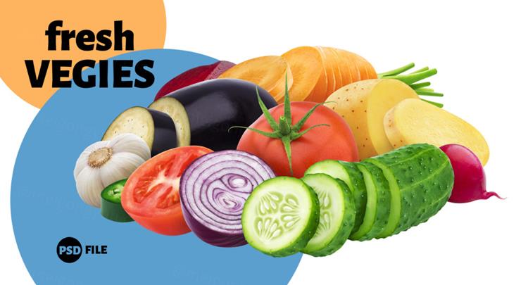 新鲜夏季蔬菜洋葱西红柿番茄大蒜茄子土豆胡萝卜黄瓜大合集PSD