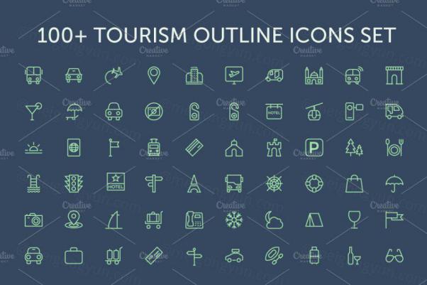 旅行图标 100  Tourism Outline Icons Set