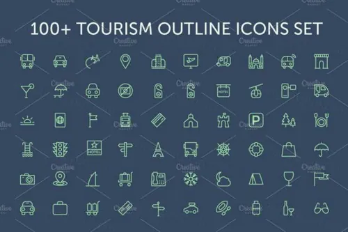 旅行图标 100  Tourism Outline Icons Set