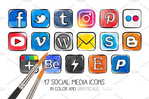 水彩效果风格Watercolor effect social media ico