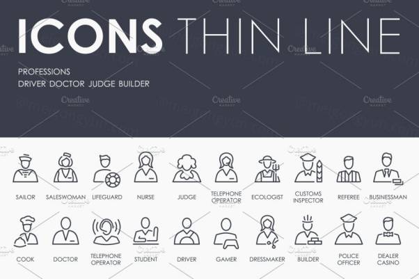 专业职业的细线图标 Professions thinline icons