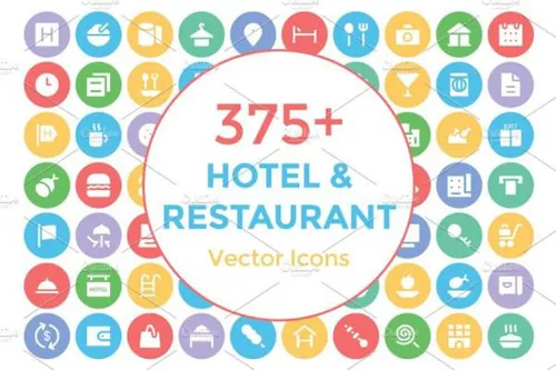 酒店和餐厅相关的主题图标Hotel and Restaurant Icons