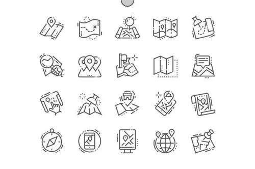地图主题的创意图标 Maps Line Icons
