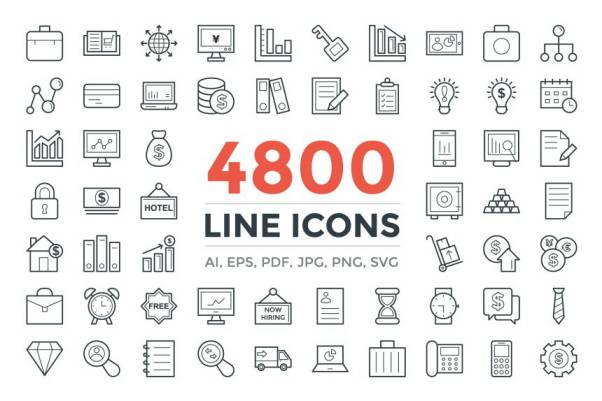 高品质的线型图标下载 4800 Line Icons Pack