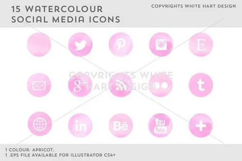 水彩社交媒体图标 Watercolour social media icons