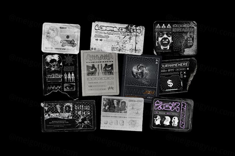 新复古酸性艺术颓废做旧标签贴纸样机展示模板素材 Stickers mock up 2022 FULL