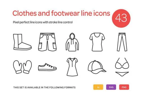 服装类线型图标套装 Clothes and Footwear Line Icon