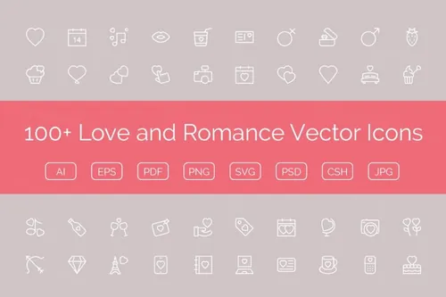 爱情和浪漫主题相关图标Love and Romance Vector Icons