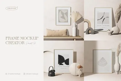 北欧极简风艺术画框相框装饰画设计贴图展示样机模板 Frame