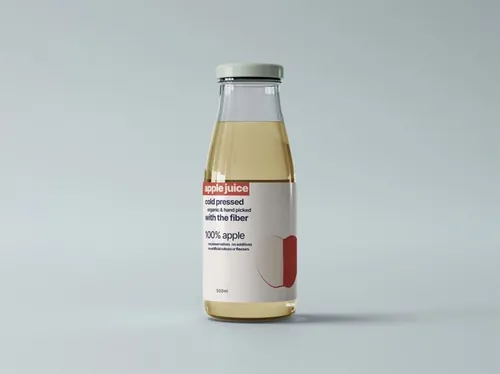 高质量橘汁牛奶饮料透明玻璃瓶包装设计贴图展示样机模板 Gla