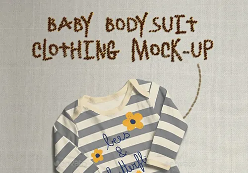 婴儿服装贴图样机PSD模板Baby Bodysuit Clothing Mock-up