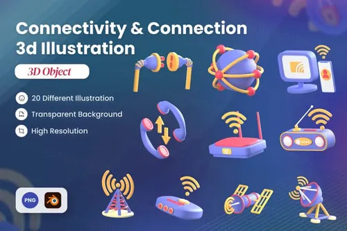 三维渲染手机Wi-Fi网络信号主题3D插画素材 Connec