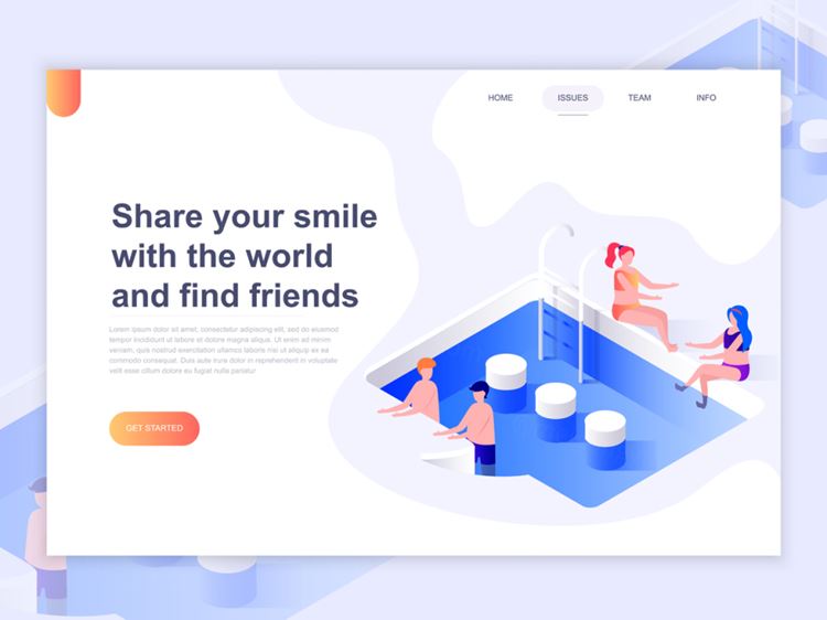 移动多端适配设计网站2.5D等距概念登录页 Landing