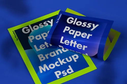 光面单页传单海报设计贴图展示样机模板 Glossy Letter Psd Paper Brand Mockup