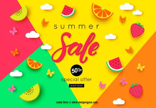 夏季五彩促销矢量海报 Summer Sale Vector