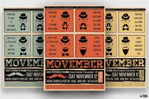 胡子主题的海报模版 Movember Flyer