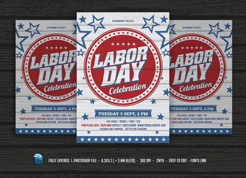 美式劳动节海报模版 Labor Day Flyer