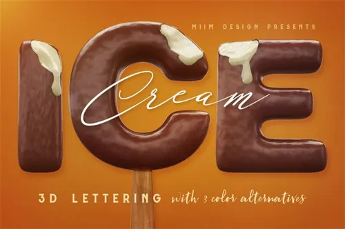 冰淇淋的3D字体PNG图片素材下载 Ice Cream – 3D Lettering