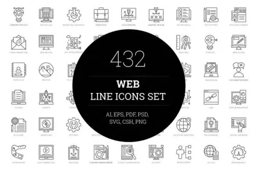 互联网领域Web线条图标 432 Web Line Icons
