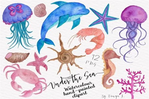 海底生物水彩素材 Under the Sea Watercolor Collection