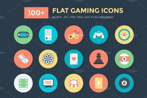 线下游戏扁平化矢量图标 Flat Gaming Vector Icons
