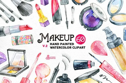 水彩化妆品素材包 Watercolor Makeup