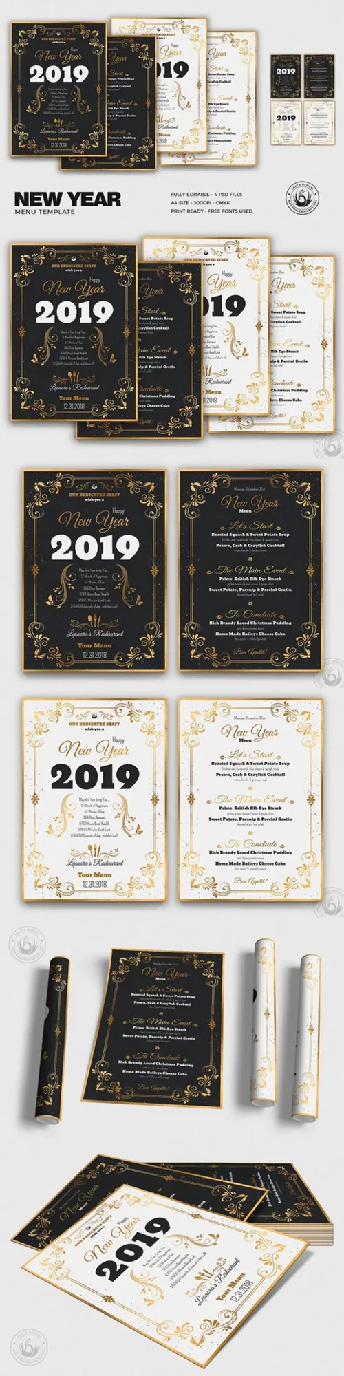 高贵的新年海报模版 New Year Menu