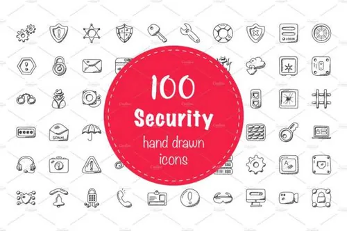 创造性的安全涂鸦图标 100 Security Doodle Icons
