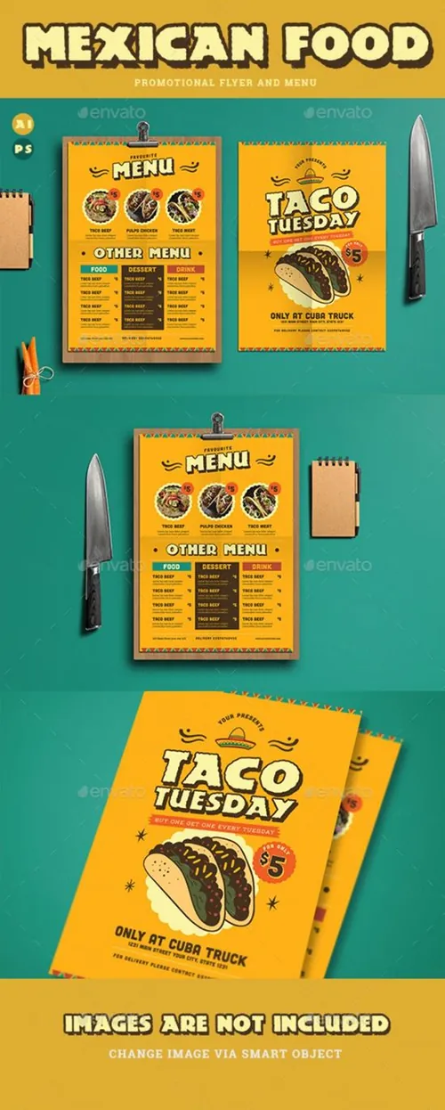 墨西哥食物菜单和促销海报模板下载 Mexican Food Menu