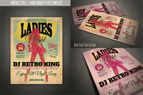复古风格女士之夜海报模板 Vintage Style Ladies Night Flyer