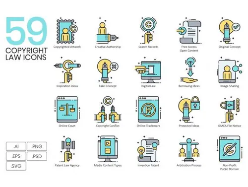 版权法律相关元素的图标