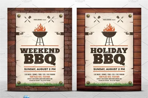 假期周末BBQ烧烤海报模版 Holiday  Weekend BBQ Flyer
