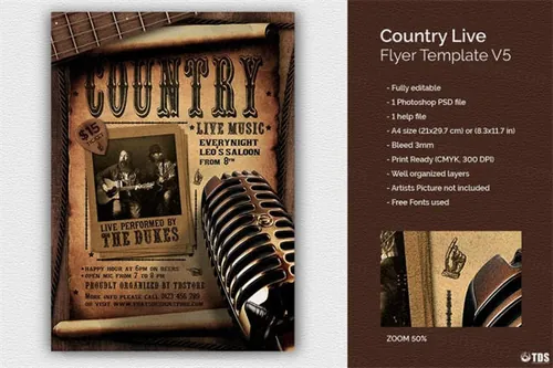 乡村音乐海报模板 Country Live Flyer