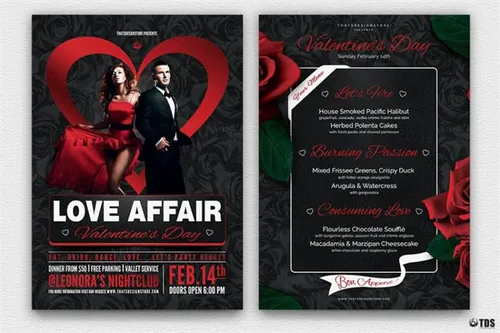 情人节海报模板PSD Valentines Day Flyer Menu