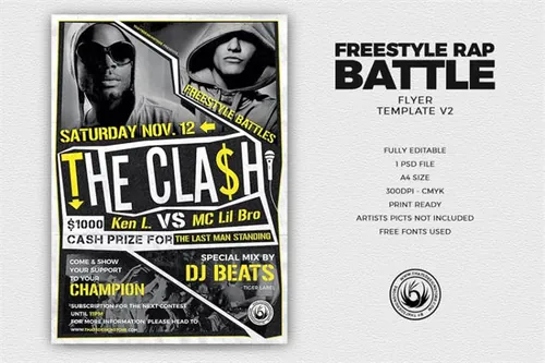 随意的Rap对战海报 Freestyle Rap Battle Flyer