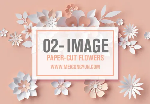 超清彩色剪纸花卉素材 Paper-Cut Flowers