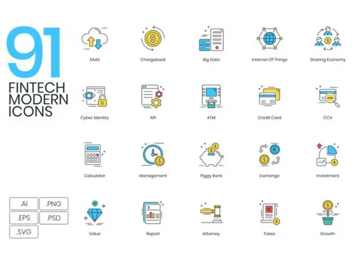 现代金融产业图标套装Fintech Modern Icons