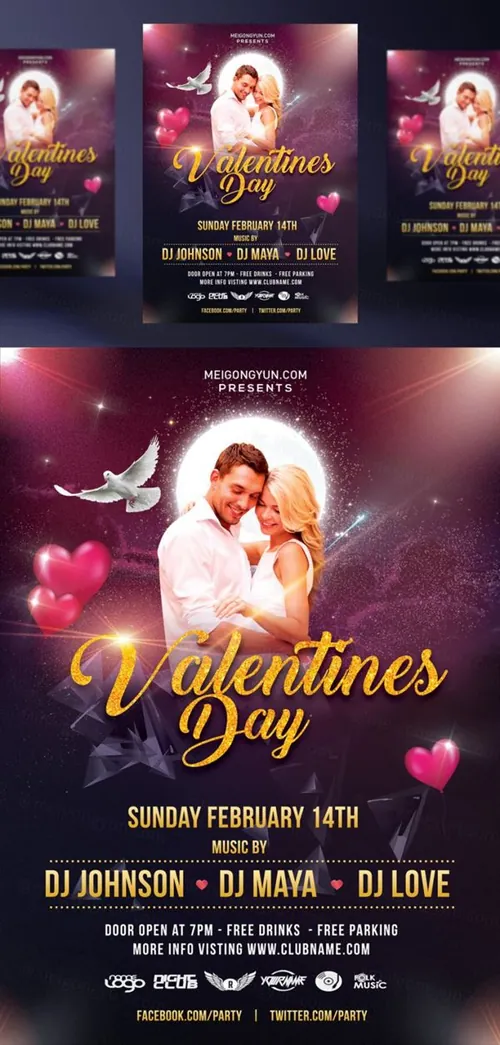 情人节海报传单PSD模版素材 Valentines Day Flyer Design