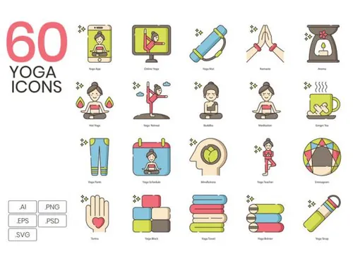 可爱的瑜伽相关元素图标