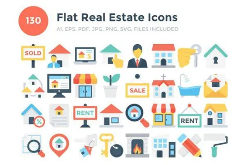 房地产租赁机构彩色扁平图标 Flat Real Estate