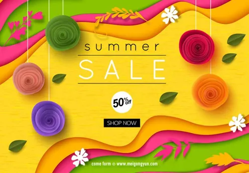 夏季五彩促销矢量海报 Summer Sale Vector
