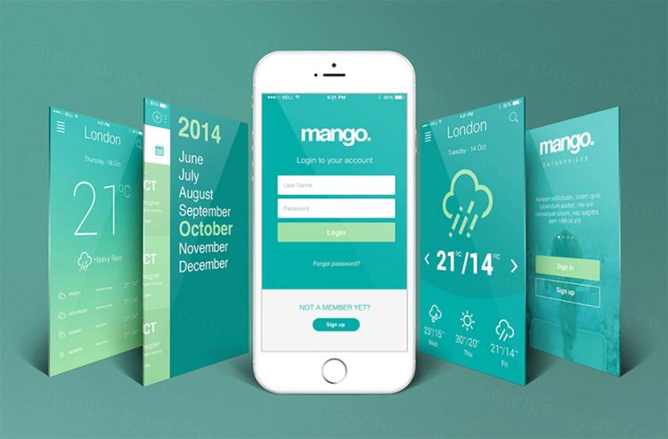应用程序APP展示PSD贴图模板iPhone Perspective App Screen Mockup